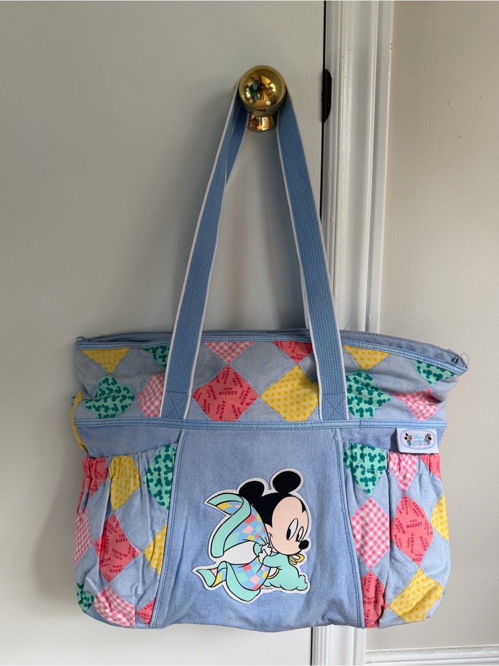 Rare Vintage 90s Disney Baby Mickey Mouse Patchwork Diaper Bag Pastel ABDL